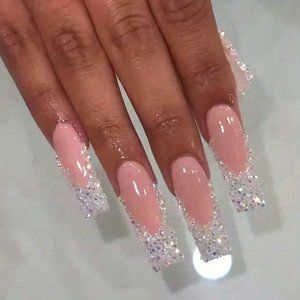 24pcs Sparkling Pink French Tip Fake Nails - Perfect For Everyday Glam